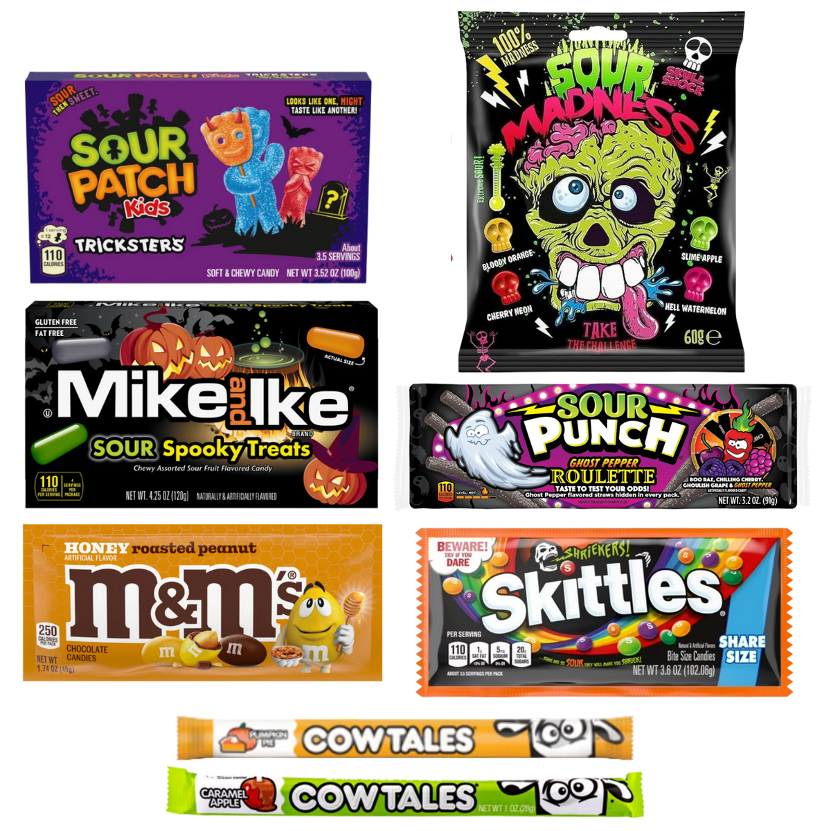 Fall Flavors Candy Bundle isolated composition with eight seasonal candies