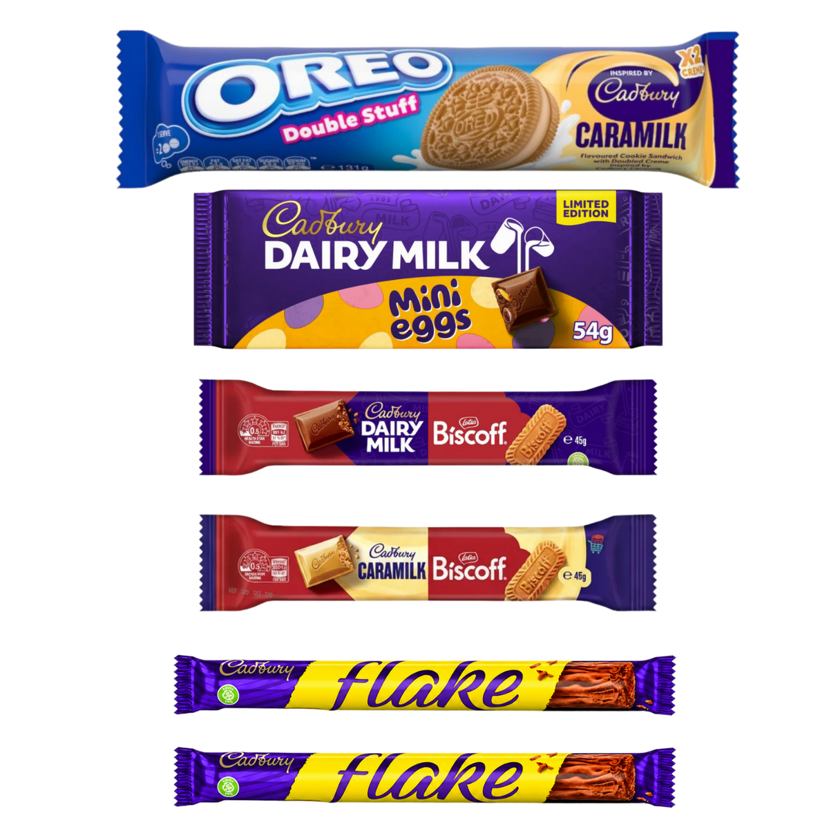 The Ultimate Cadbury Bundle: 6 individually packaged treats on a transparent background