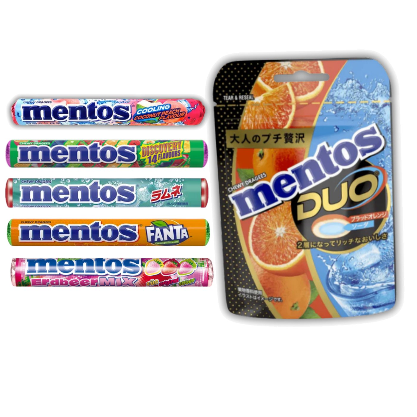 Ultimate Mentos Bundle transparent 6-piece product composition
