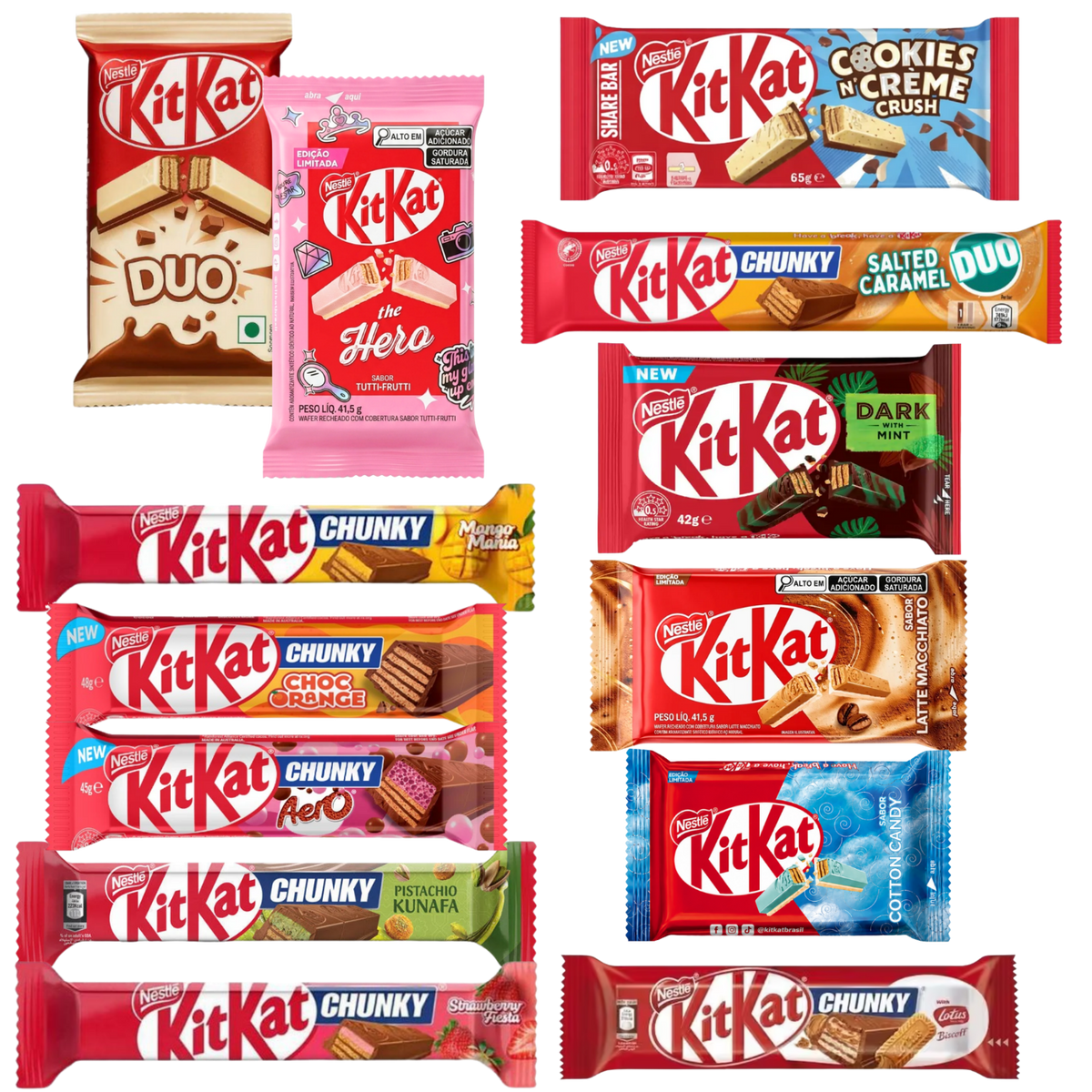 The Ultimate KitKat Bundle: 13 individually packaged treats on a transparent background