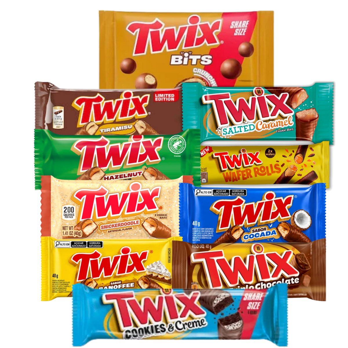 The Ultimate Twix Bundle: 10 individually packaged treats on a transparent background