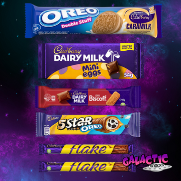 Six-item Cadbury bundle including two Flake bars on the Galactic Snacks background