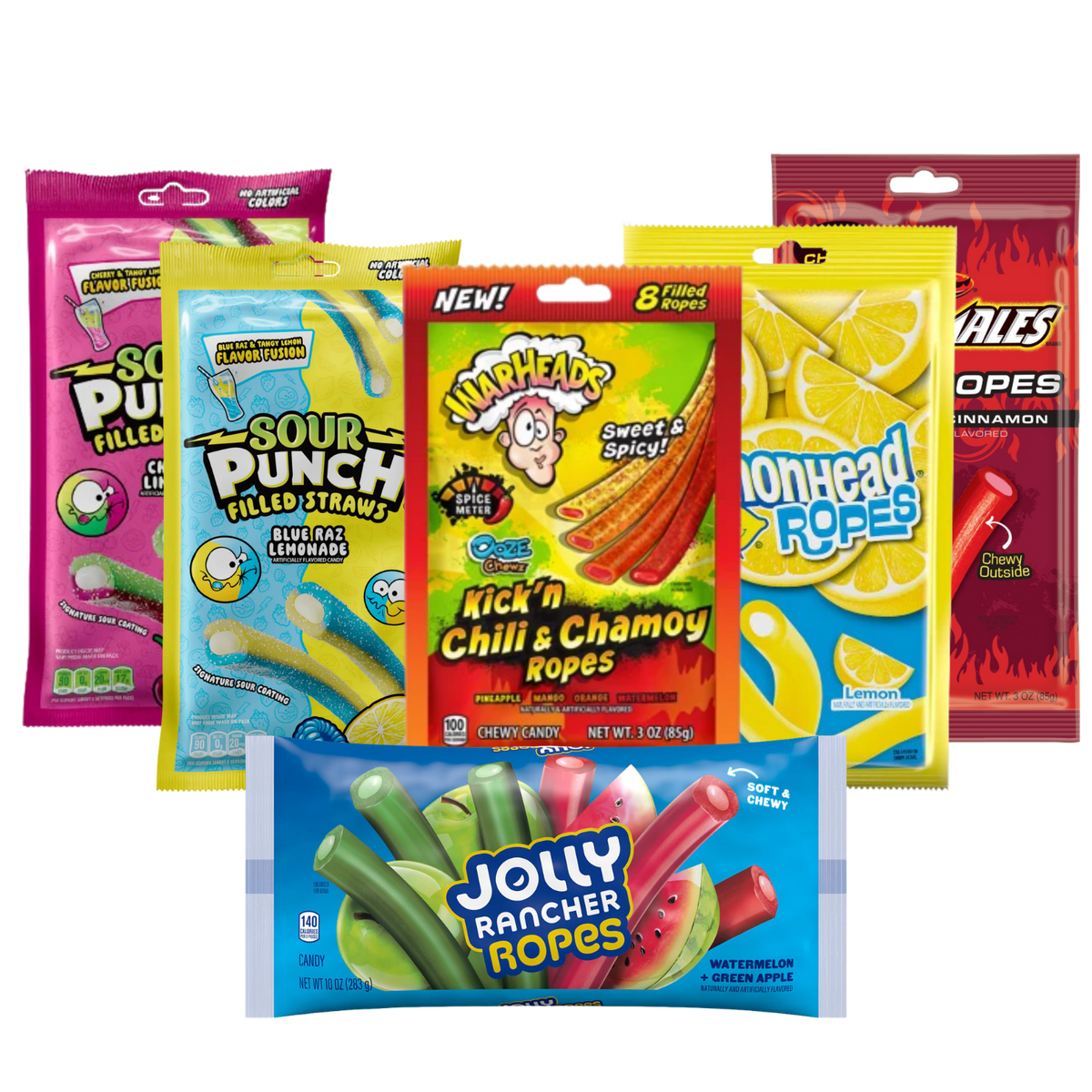 Candy Ropes bundle with the included candy packages on a transparent background