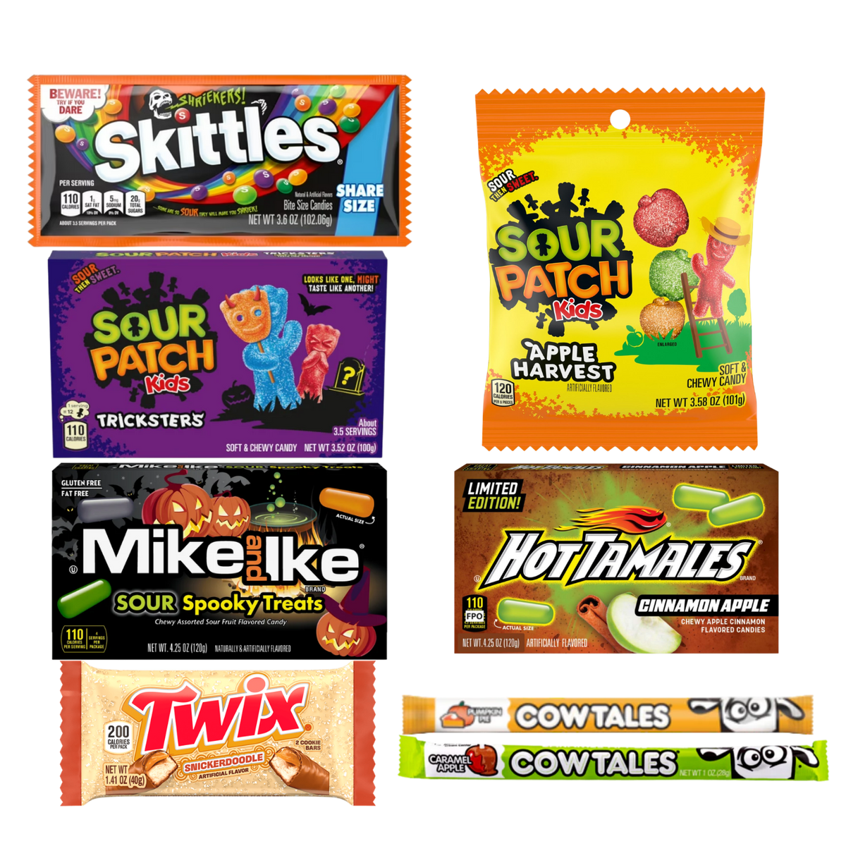 Eight candy packages in the Fall Flavors Candy Bundle