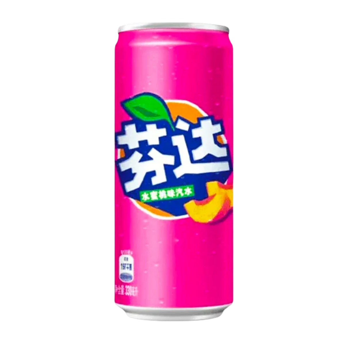 Fanta White Peach 330ml can from China isolated on a transparent background