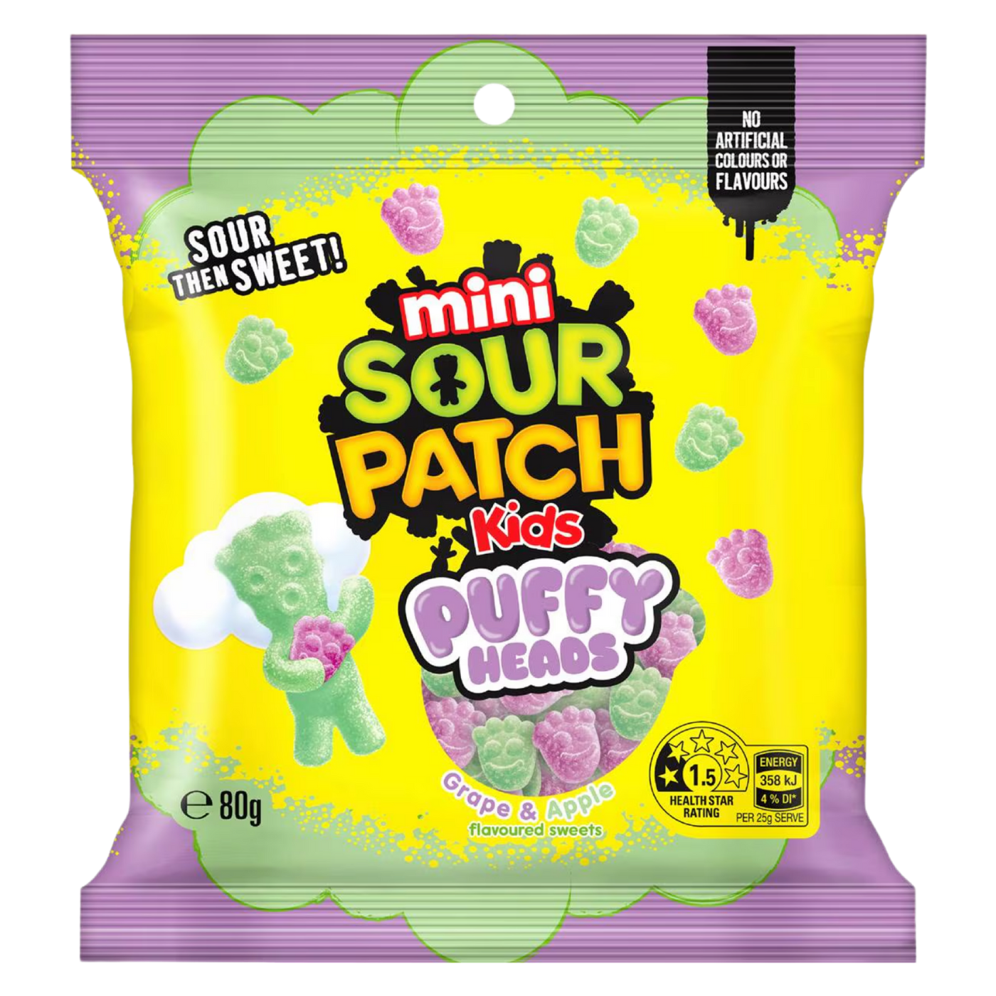 Sour Patch Kids Apple & Grape Puffy Heads - 80g (Australia) product cutout