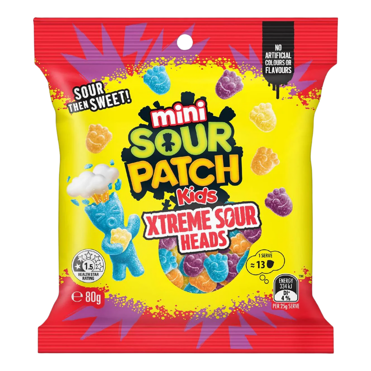 Sour Patch Kids Mini Xtreme Sour Heads - 80g (Australia) product cutout