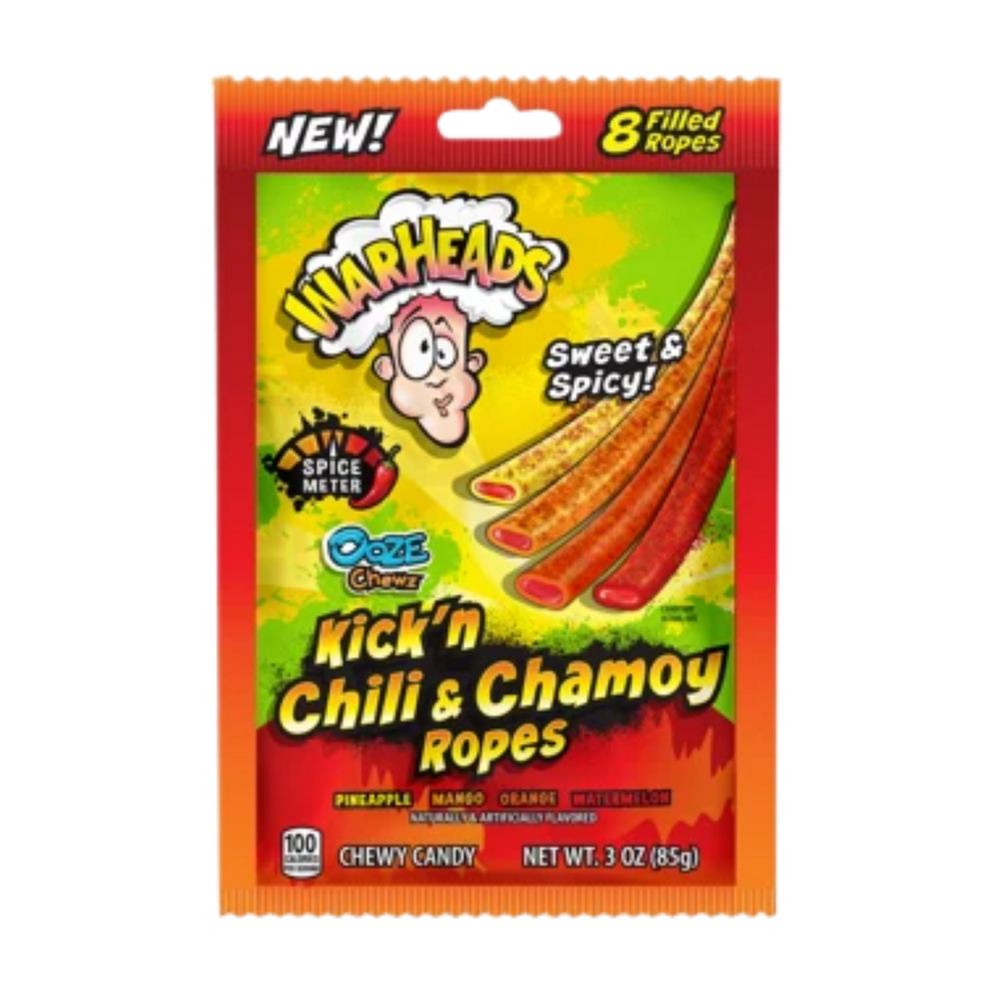 Warheads Ooze Chewz Kick'n Chili and Chamoy Ropes 3 oz bag transparent product cutout