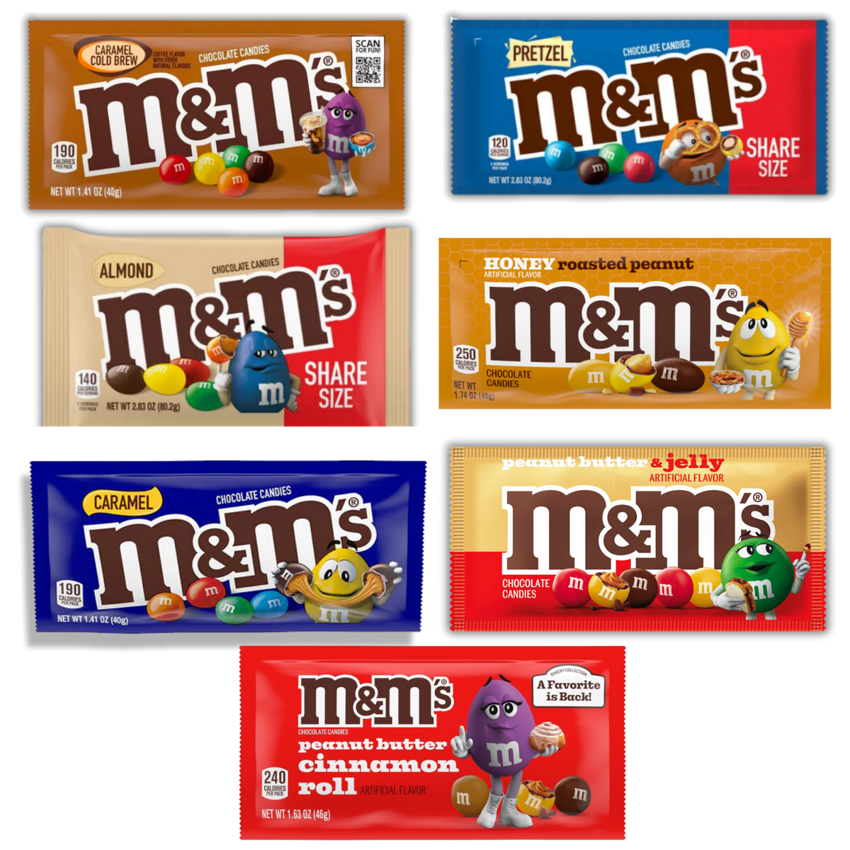 M&M’s bundle with the included candy packages on a transparent background