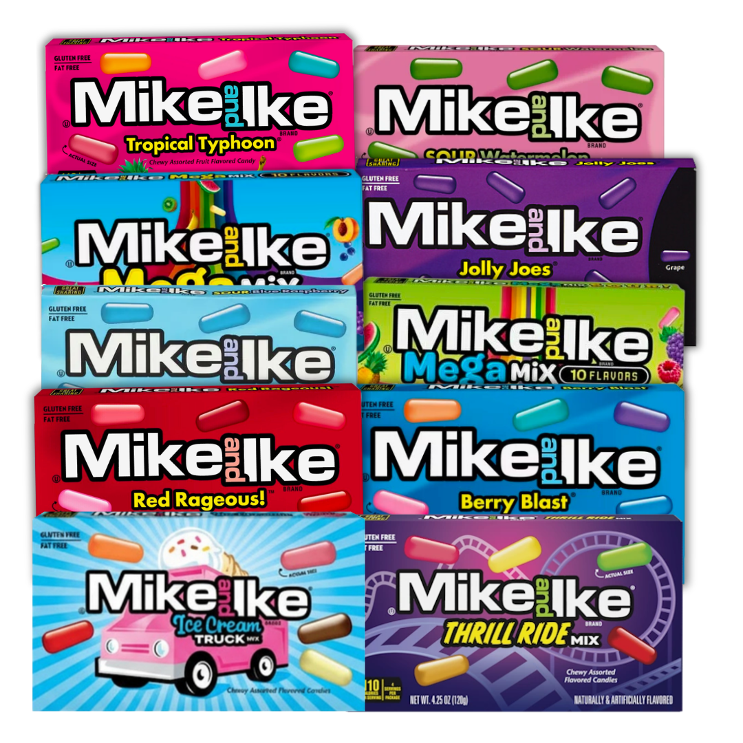 Mike & Ike bundle with the included candy packages on a transparent background