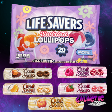 Creme Savers Nostalgia Bundle with five Creme Savers rolls and Lifesavers lollipops