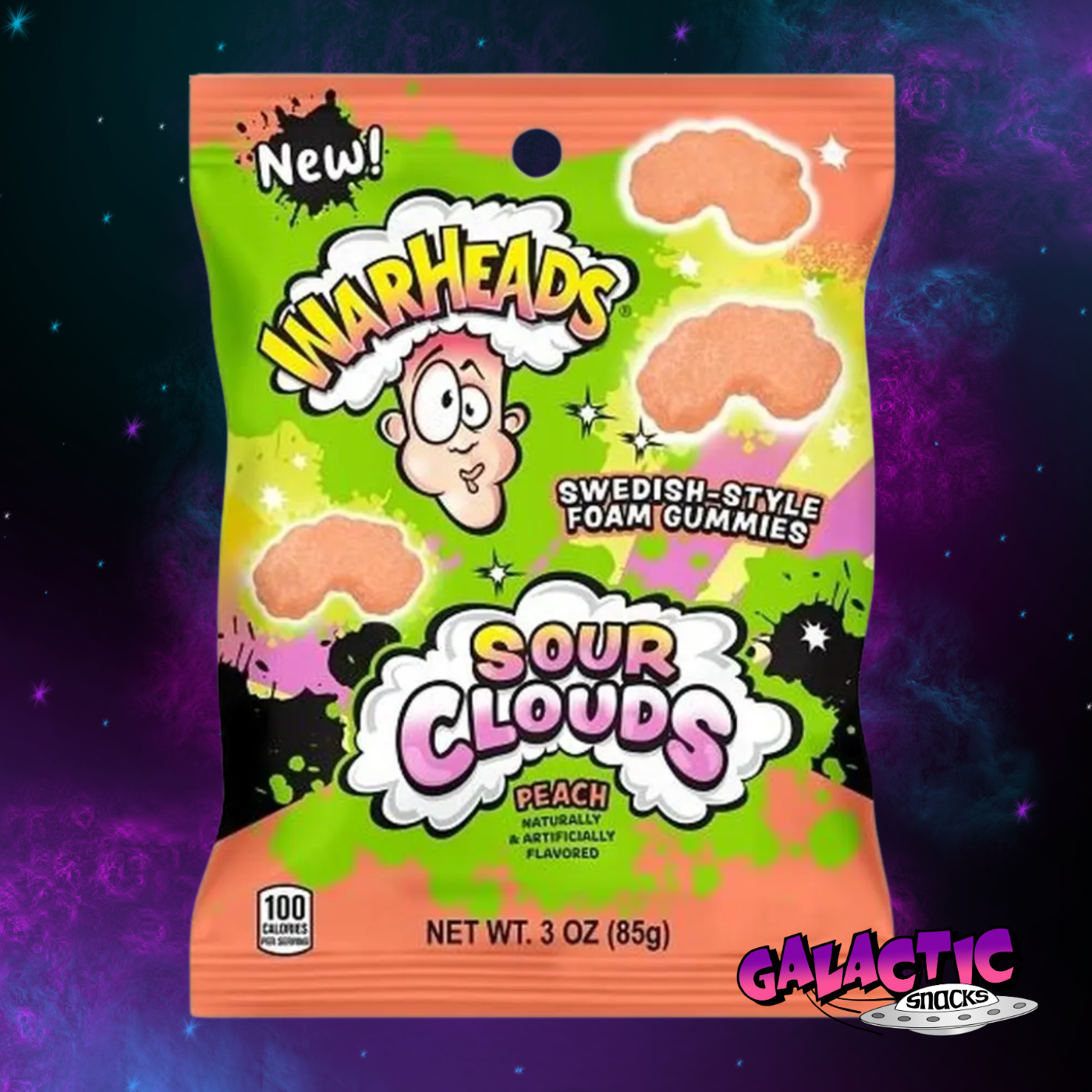 Warheads Peach Sour Clouds - 4.5 oz Peg Bag