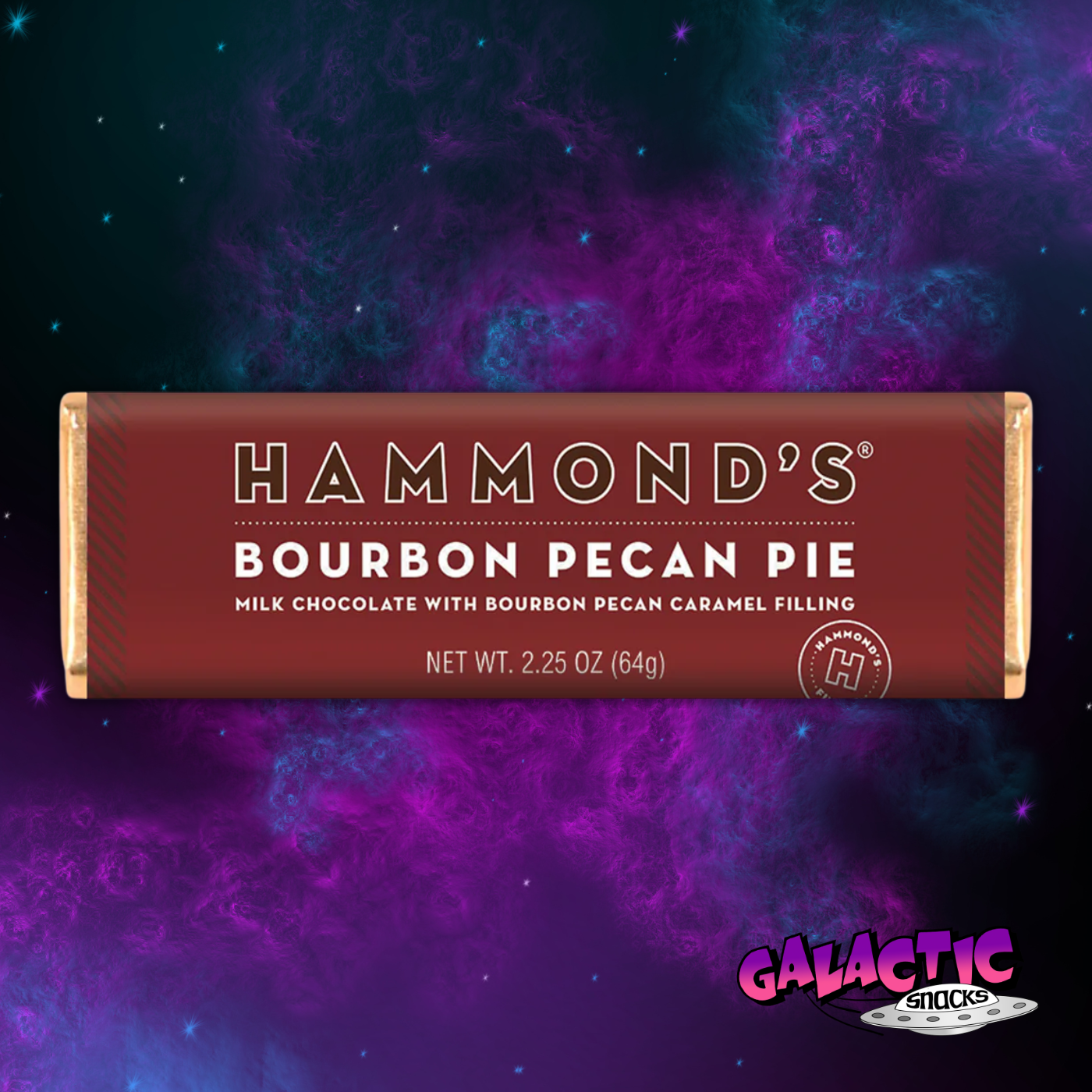 Hammond's Bourbon Pecan Pie Chocolate Bar - 2.25 oz - Galactic Snacks BuySnacksOnline.com