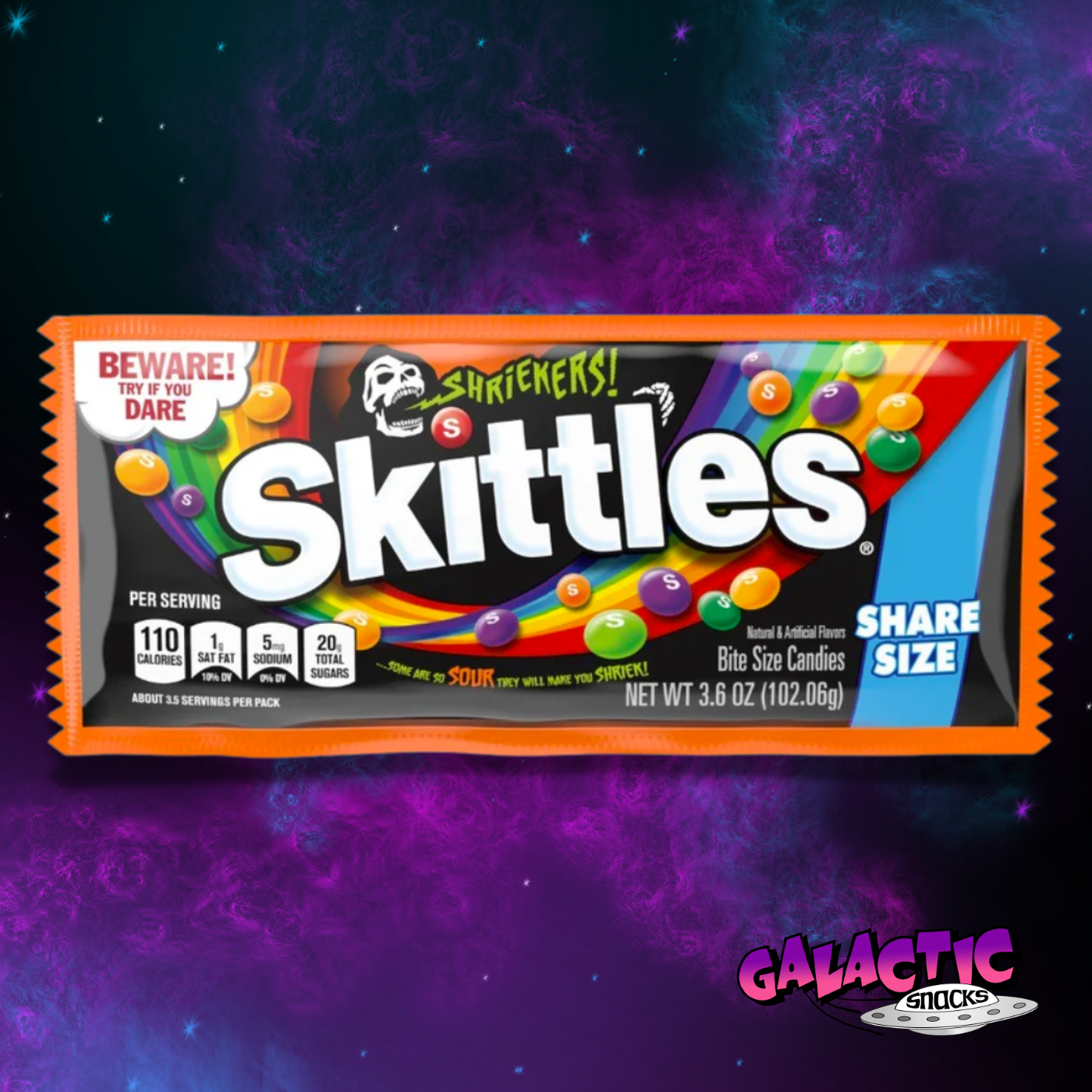 Skittles Shriekers (Limited Edition) - Share Size - 102g - Galactic Snacks BuySnacksOnline.com