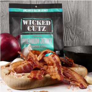 
            
                Load image into Gallery viewer, Wicked Cutz - Breakfast Style Bacon Jerky - 2oz - Galactic Snacks BuySnacksOnline.com
            
        